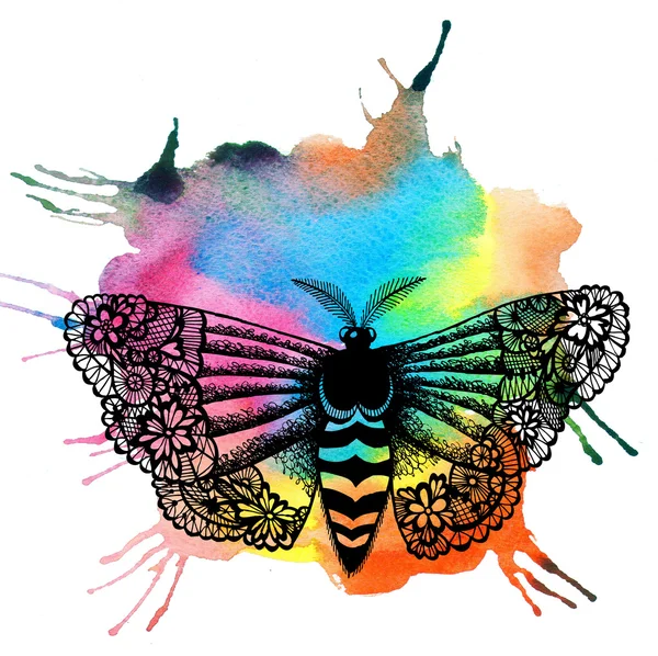 Krajkový motýl a akvarel spot. — Stock fotografie