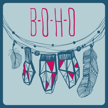 değerli taşlar ve tüyler boncuk.