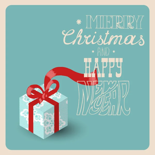Weihnachtspostkarte mit Spitze Geschenkschachtel. — Stockvektor