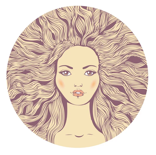 Pretty young woman with wavy hair. — Stock Vector