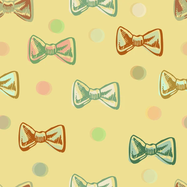 Seamless pattern bow tie retro colors and polka dots. — Stock Vector