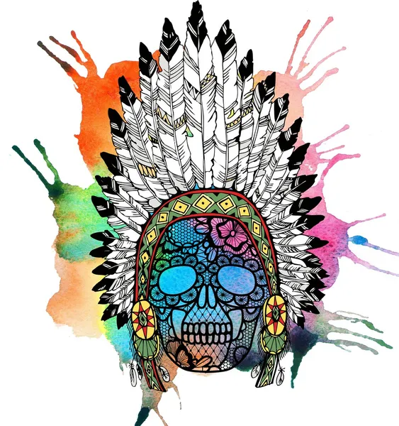 Lacy human skull in native american indian — Stock Photo, Image