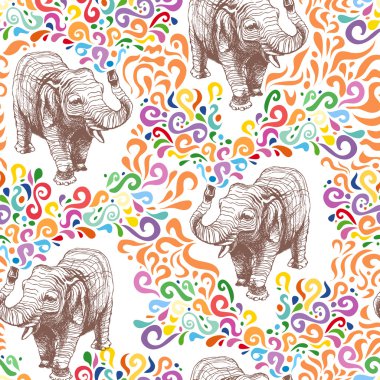 renkli soyut çeşme ile fil.