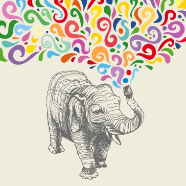 The elephant with colorful abstract fountain. clipart