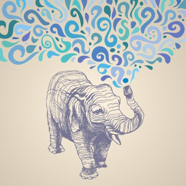 The elephant with blue abstract fountain. clipart