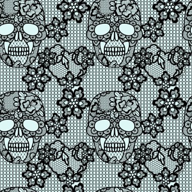 siyah dantelli kafatası ve çiçekler.