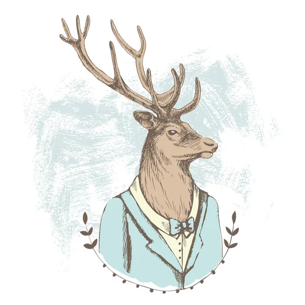 턱시도를 입은 사슴의 초상화 . — 스톡 벡터