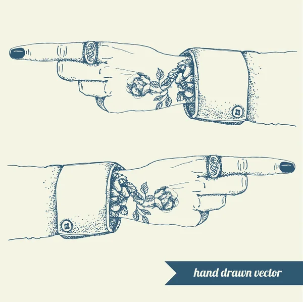 Татуированная рука и указательным пальцем . — стоковый вектор