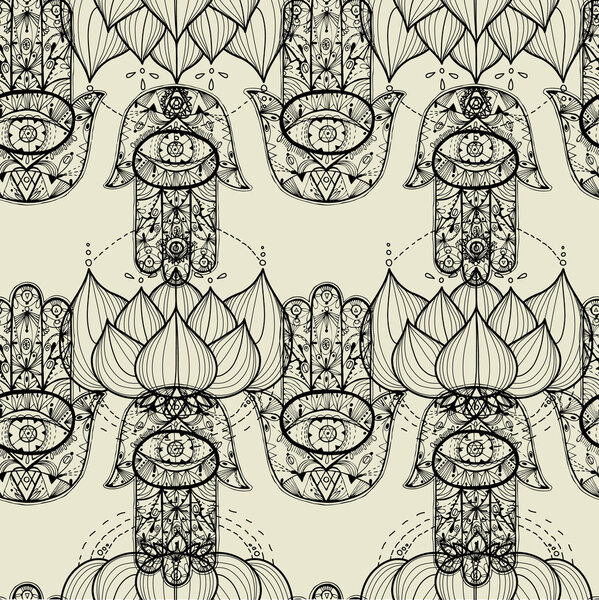 Хамса рука и цветы лотоса бесшовный узор
