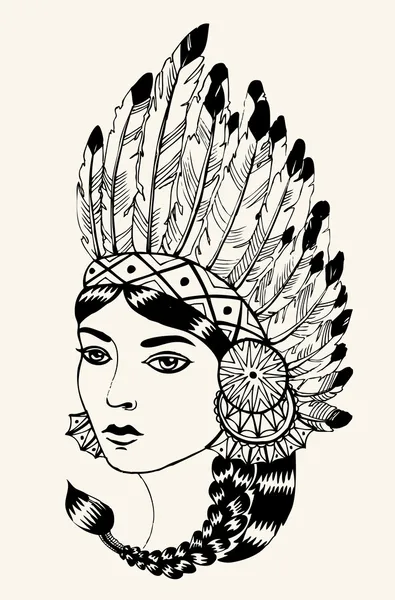 Young woman in costume of American Indian. — Stock Vector