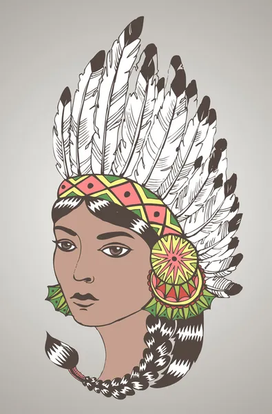 Young woman in costume of American Indian. — Stock Vector