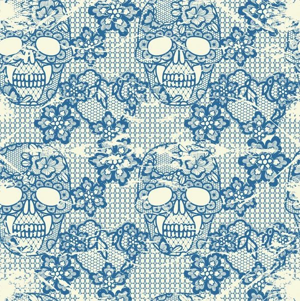 Crâne et fleurs en dentelle . — Image vectorielle