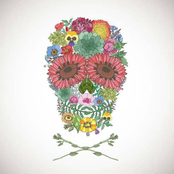 Emberi koponya készült virágok. — Stock Vector