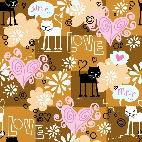 Textura divertida sin costuras con gatos enamorados . — Archivo Imágenes Vectoriales