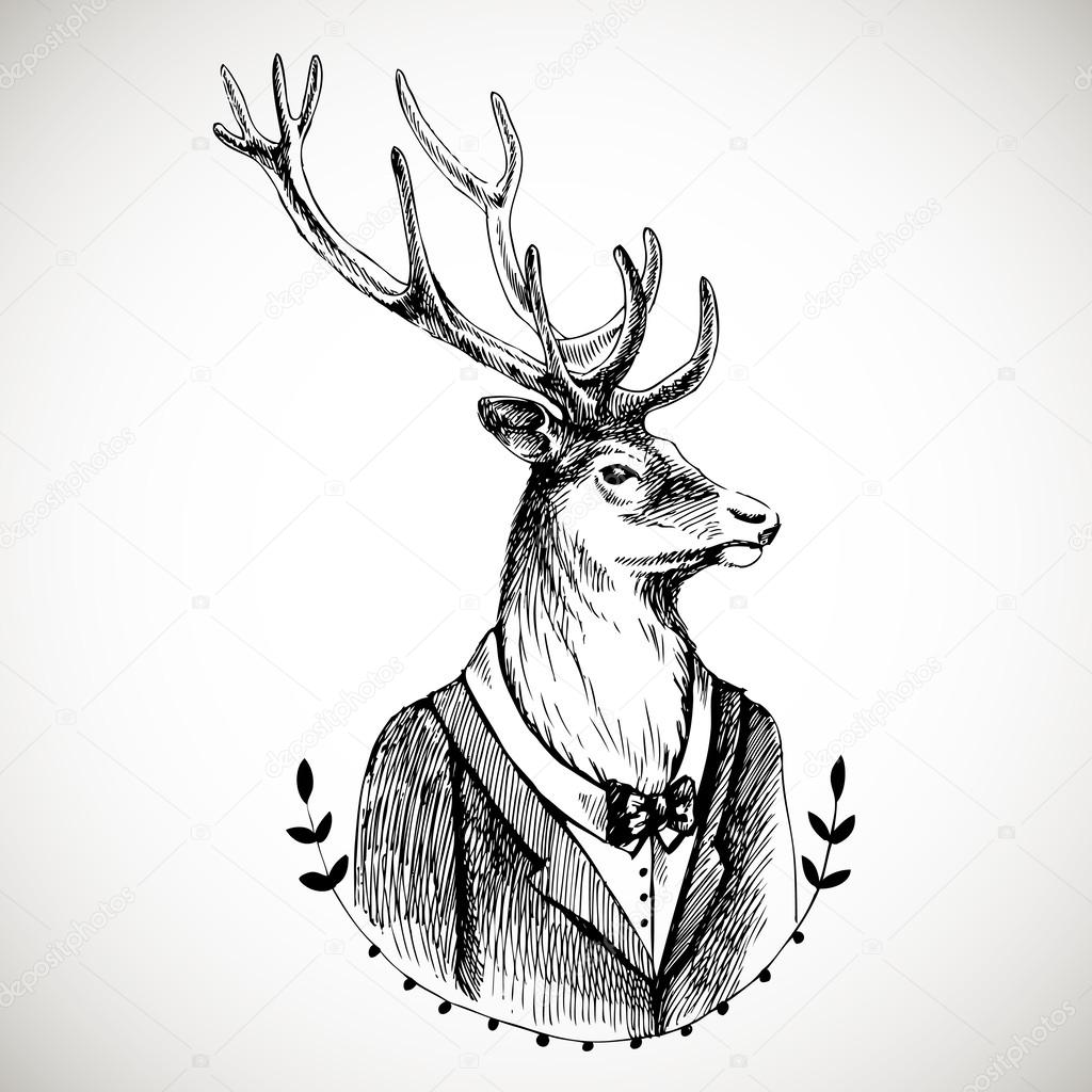 Portrait of a deer in a tuxedo .