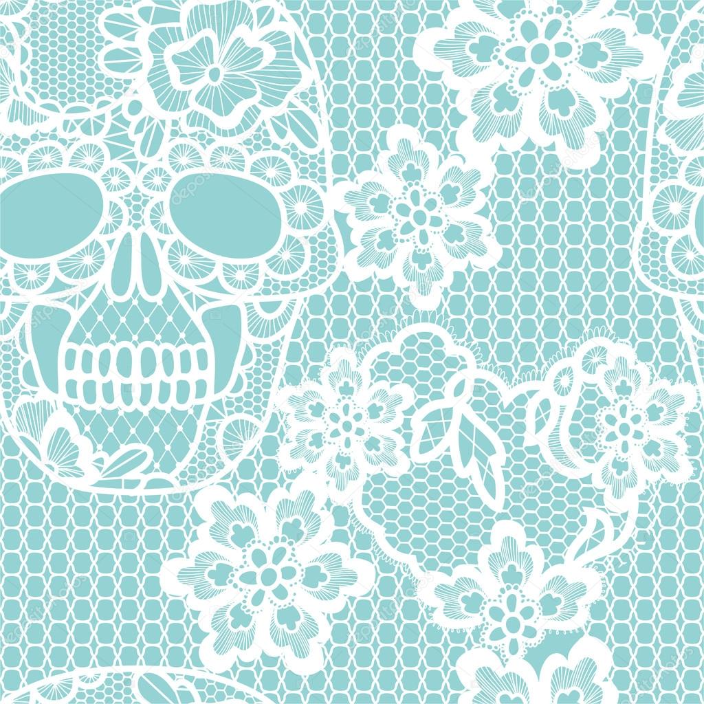 White lacy skull and flowers.