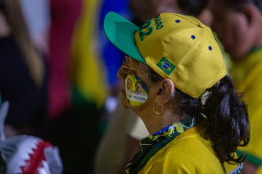 PAULO, BRAZIL - 22 Ekim 2022, Brezilya cumhurbaşkanlığı için mevcut başkan ve aday Jair Messias Bolsonaro, bu Cumartesi Guarulhos 'ta bir miting düzenledi (22))