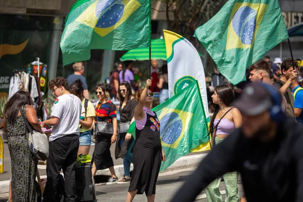 Paulo Brasil Outubro 2022 Domingo Ensolarado Pessoas Aproveitam Dia Avenida — Fotografia de Stock