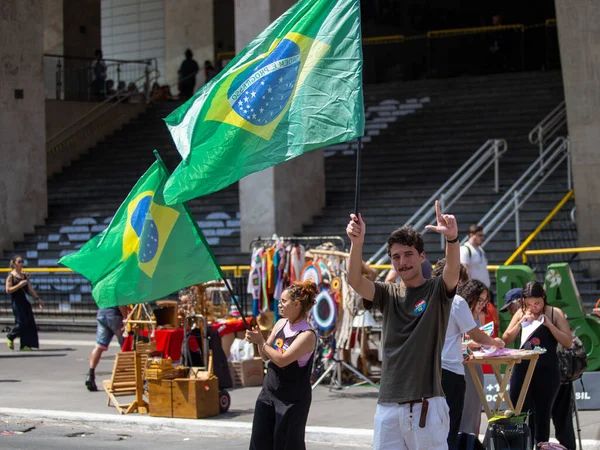 Paulo Brasil Outubro 2022 Domingo Ensolarado Pessoas Aproveitam Dia Avenida — Fotografia de Stock
