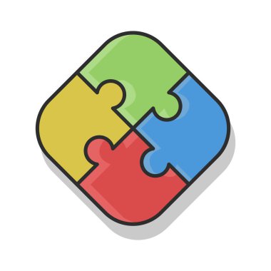 Yapboz parçalarından yapılmış kare bir figür. Düz stil simgesi. Beyaz arkaplanda izole. 