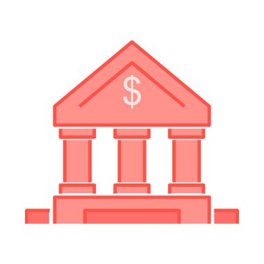 Üzerinde Amerikan Doları işareti olan bir banka binası. Düz stil. Beyaz arkaplanda izole. 