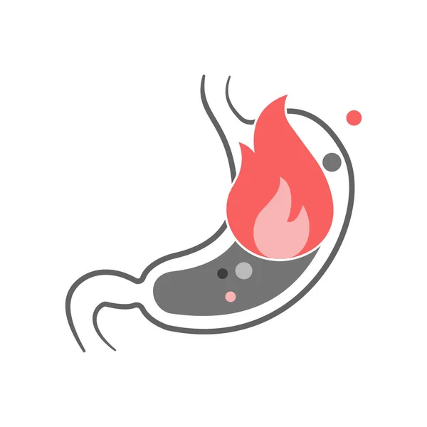 Stomach Heartburn Flat Icon Concept Gastritis Acid Reflux Indigestion Stomach — Stock Vector