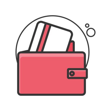 Kredi kartlı para cüzdanı. Düz çizim. Beyaz arkaplanda izole. 