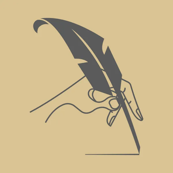 手は羽ペンで線を引く 文学の概念 フラットスタイルのイラスト — ストックベクタ