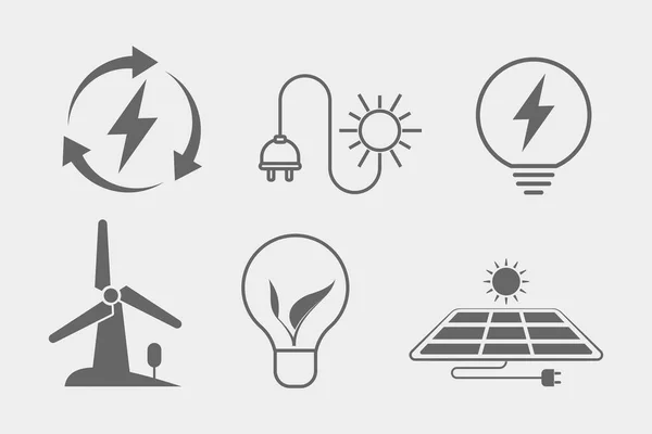 Erneuerbare Energien Ikone Gesetzt Flache Illustration Isoliert Auf Weißem Hintergrund — Stockvektor