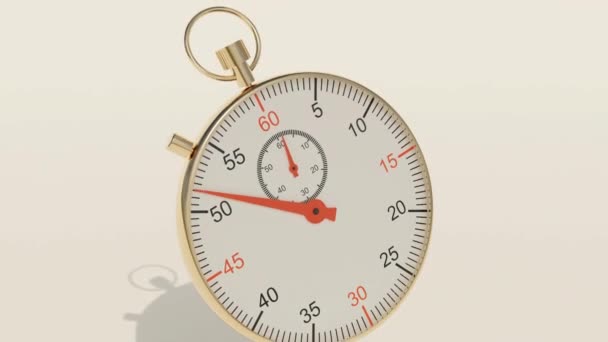 Gouden Stopwatch Tellen Seconden Minuten Geïsoleerd Weergave Animatie — Stockvideo