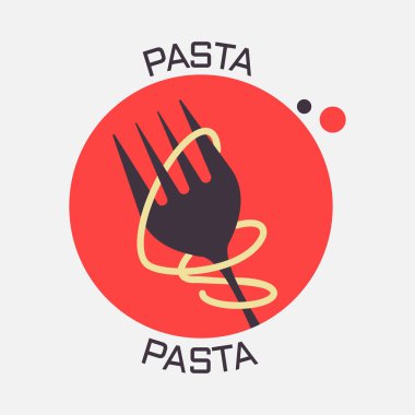 Çatalın etrafına sarılmış uzun bir makarna teli. Makarna ikonu. Düz stil. Beyaz arkaplanda izole. 