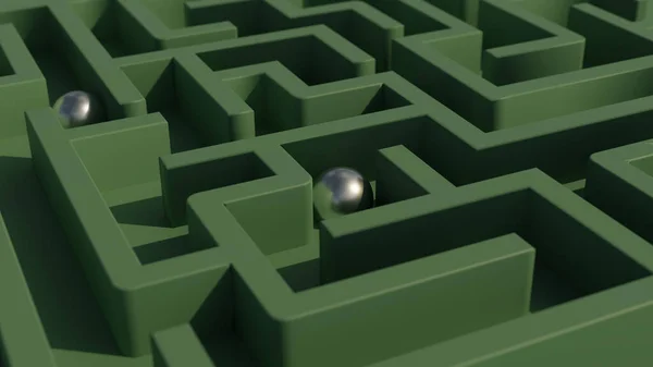 Palle Acciaio Dentro Labirinto Scelte Sfida Puzzle Concept Illustrazione Rendering — Foto Stock