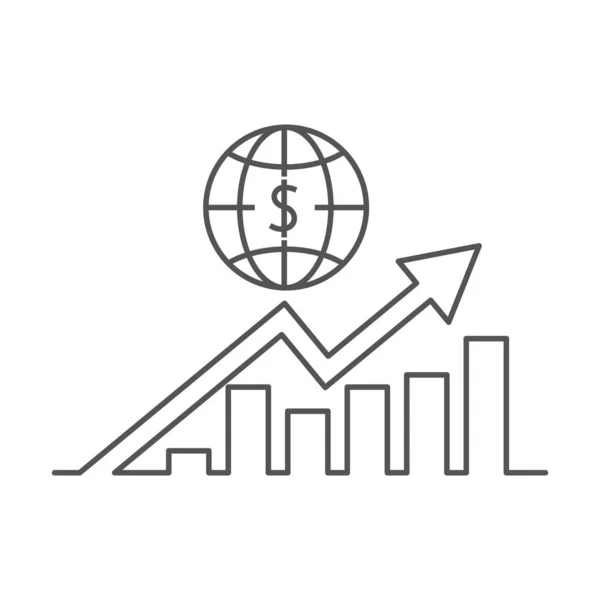 Graf Stoupá Vzhůru Globální Ekonomika Obrys Tenké Čáry Ploché Ilustrace — Stockový vektor