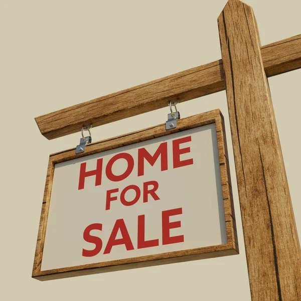Home Sale Wooden Sign Board Rendering Illustration — Stock Photo, Image