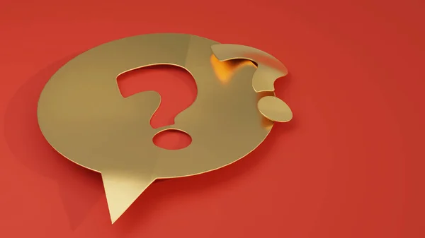 Golden Metal Chat Bubble Question Mark Cutout Lying Red Flat — Zdjęcie stockowe