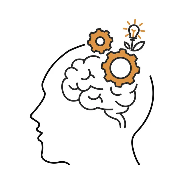 Концепция Генерации Креативных Идей Человеческая Голова Мозг Шестерни Электролампой Иллюстрация — стоковый вектор