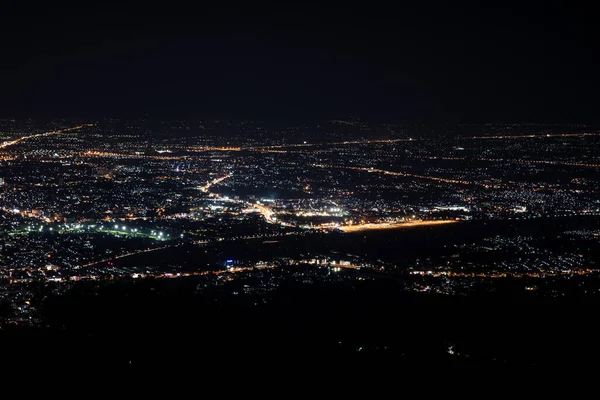 Letecký Pohled Noční Světlo Města Chiang Mai Thajsko — Stock fotografie