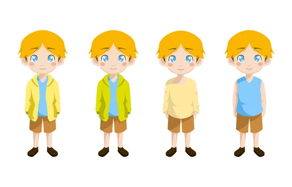 Ragazzo Bambino Bambino Piedi Vestiti Anteriore Vista Vettore Cartone Animato — Vettoriale Stock