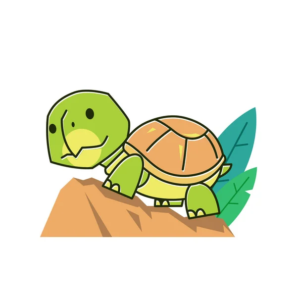 Tortuga Tortuga Divertida Caminando Escalada Roca Exótica Reptil Dibujos Animados — Vector de stock