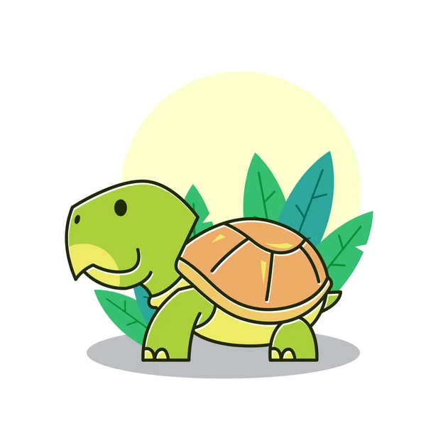 Tortuga Tortuga Divertida Caminando Planta Reptil Exótica Dibujos Animados — Vector de stock