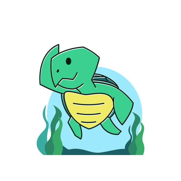 Забавная Черепаха Плавает Ныряя Водой Экзотические Рептилии — стоковый вектор
