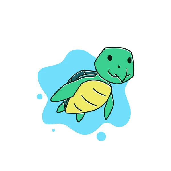 Divertida Tortuga Tortuga Natación Buceo Mar Submarino Exótico Reptil Dibujos — Vector de stock