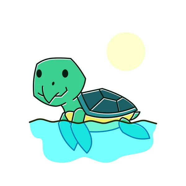 Tortuga Divertida Tortuga Natación Mar Exótico Reptil Dibujos Animados — Vector de stock