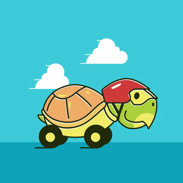 Divertida Tortuga Tortuga Carrera Coche Rápido Exótico Reptil Dibujos Animados — Vector de stock