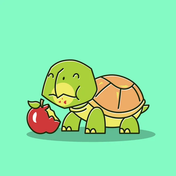 Lucu Kura Kura Makan Apple Food Exotic Reptile Cartoon Stok Vektor Bebas Royalti