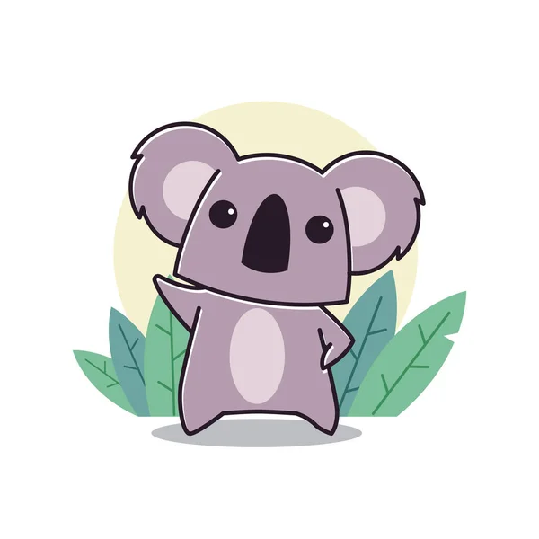 Adorable Koala Pie Agitando Mano Animal Zoo Personaje Plano Dibujos — Vector de stock