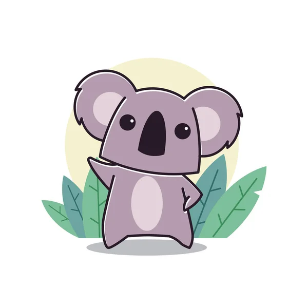 Αξιολάτρευτο Koala Standing Waving Hand Animal Zoo Flat Cartoon Χαρακτήρας — Διανυσματικό Αρχείο