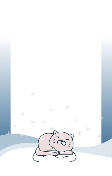 Cat Sleeping Winter Snow Snowflake Holiday Card Frame Background Template — Stockový vektor