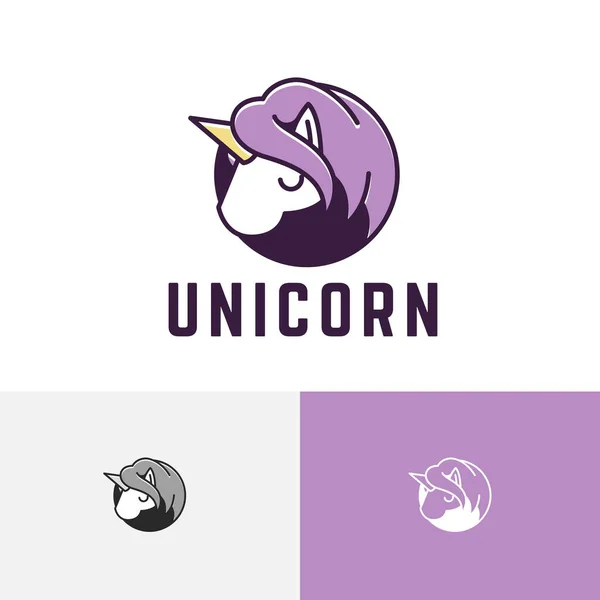 Logo Kartun Hewan Kepala Tanduk Unicorn Yang Imut - Stok Vektor