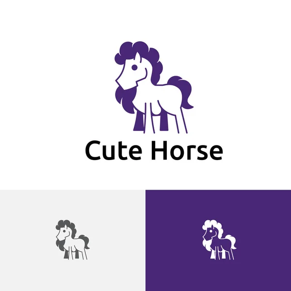 Kuda Kecil Manis Rambut Panjang Hewan Sederhana Logo - Stok Vektor
